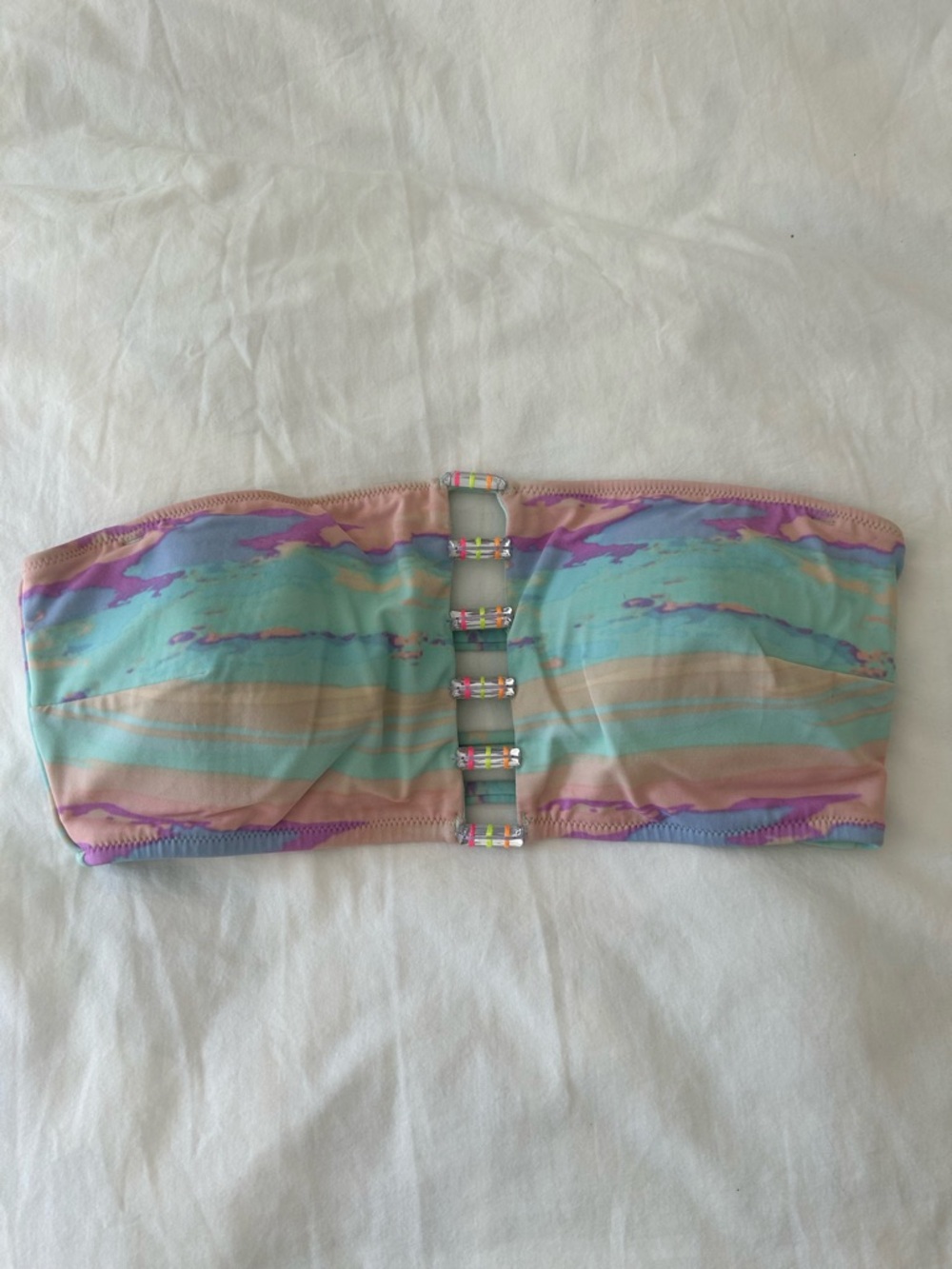 Victoria’s Secret Strapless Bikini Top Bandeau Rainbow Blue Pink Small